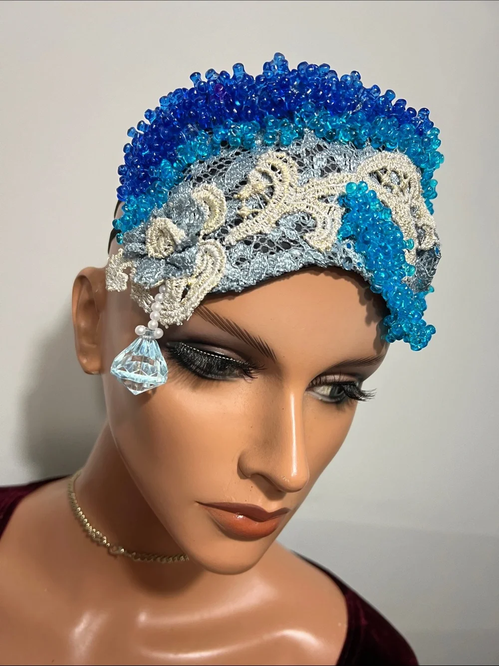 Boudoir Burlesque style handmade Beaded Lace Eye Mask